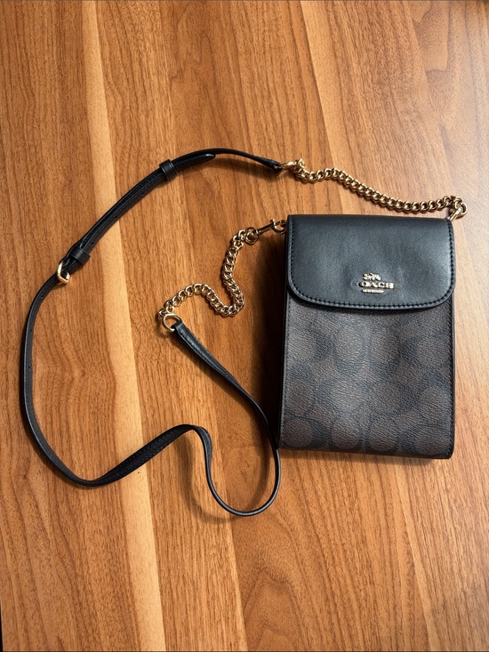 Coach Handbags - Coach Brown Signature Crossbody Phone Pouch with Gold Chain